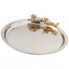 taca posrebrzana okrągła z pozłacanym motywem kwiatowym elegancka