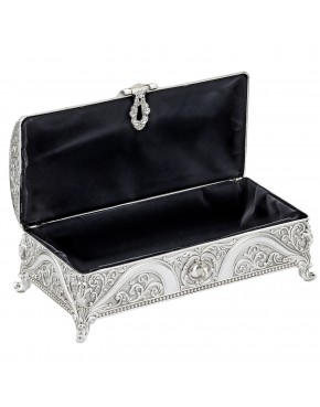 Szkatułka posrebrzana na biżuterię podłużna bogato zdobiona elegancka