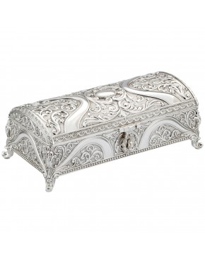 Szkatułka posrebrzana na biżuterię podłużna bogato zdobiona elegancka