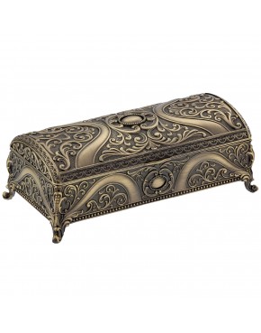 szkatułka mosiądzowana otwarta z bordowym welurem elegancka na biżuterię