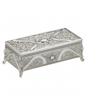 Szkatułka posrebrzana na biżuterię mała z welurem elegancka ornamentowa