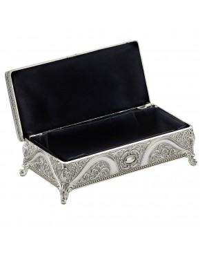 Szkatułka posrebrzana na biżuterię mała z welurem elegancka ornamentowa