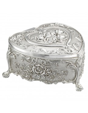 Szkatułka posrebrzana serce na biżuterię zdobiona kwiaty zamknięta