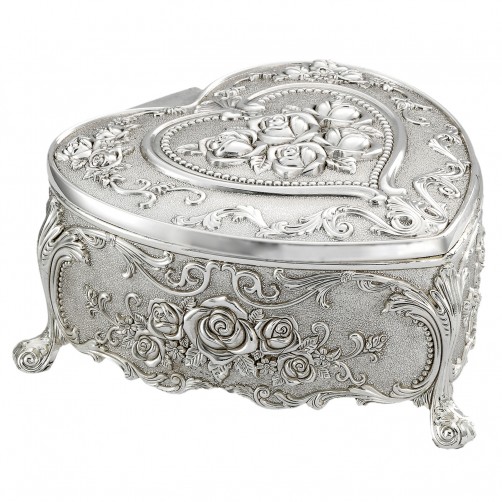 Szkatułka posrebrzana serce na biżuterię zdobiona kwiaty zamknięta