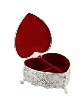 Szkatułka posrebrzana serce na biżuterię z przegródkami elegancka
