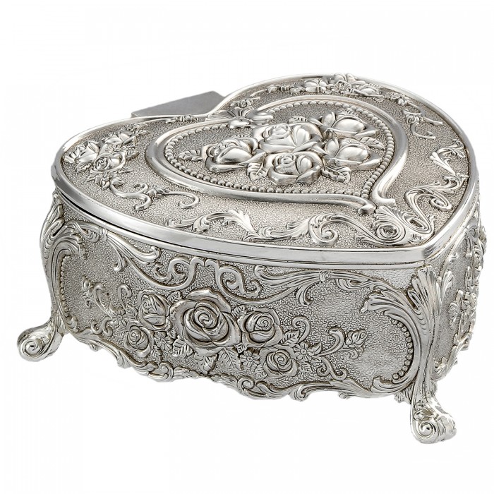 Szkatułka posrebrzana serce na biżuterię mini z przegródkami elegancka róże