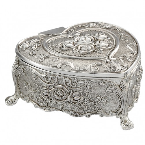 Szkatułka posrebrzana serce na biżuterię mini z przegródkami elegancka róże