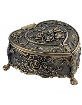 Szkatułka mosiądzowana serce mini na biżuterię zdobiona róże zamknięta