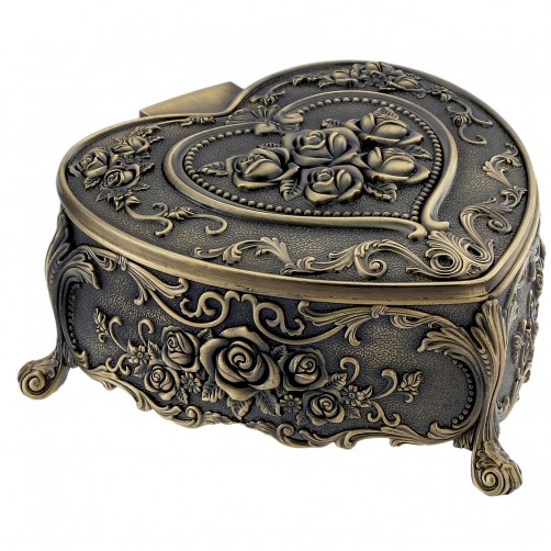 Szkatułka mosiądzowana serce mini na biżuterię zdobiona róże zamknięta