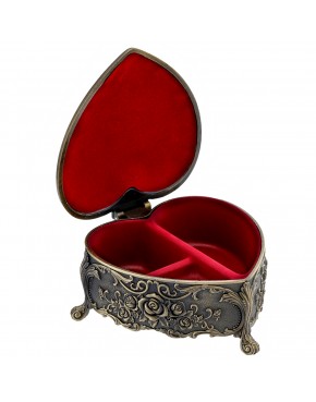 Szkatułka mosiądzowana serce mini na biżuterię z przegródkami róże vintage