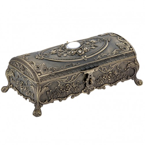 Duża szkatułka na biżuterię mosiądzowana w stylu retro z mlecznym szkłem. Pojemna, elegancka i idealna na prezent z dedykacją.