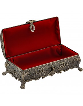 Duża szkatułka mosiądzowana na biżuterię retro z mlecznym szkłem elegancka