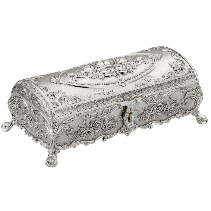 Duża szkatułka posrebrzana na biżuterię zdobiona różami elegancka klasyczna