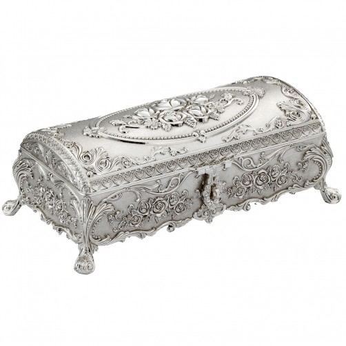 Duża szkatułka posrebrzana na biżuterię zdobiona różami elegancka klasyczna