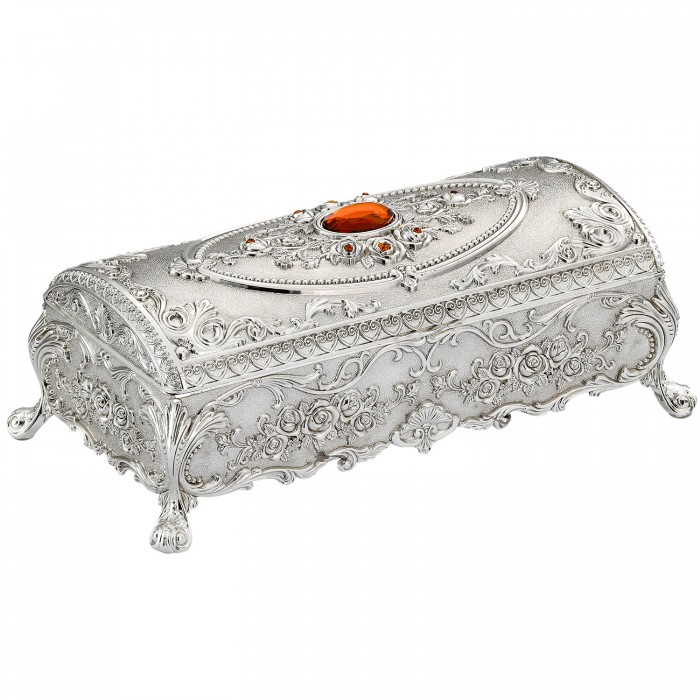 Szkatułka posrebrzana na biżuterię na nóżkach zdobiona różami zamknięta elegancka