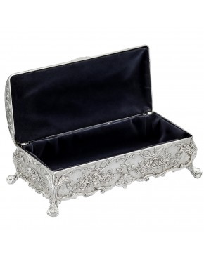 Szkatułka posrebrzana na biżuterię na nóżkach zdobiona różami elegancka klasyczna
