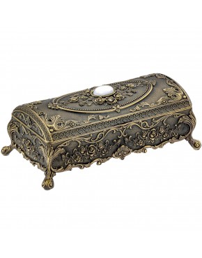 Szkatułka mosiądzowana na biżuterię na nóżkach mleczne zdobienia zamknięta elegancka