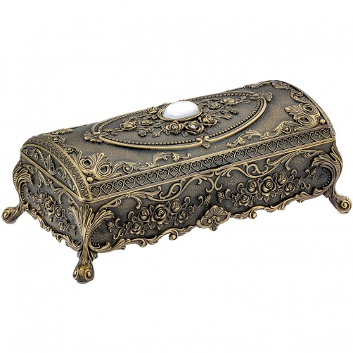 Szkatułka mosiądzowana na biżuterię na nóżkach mleczne zdobienia zamknięta elegancka