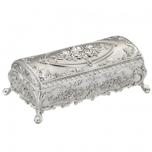 Szkatułka posrebrzana na biżuterię na nóżkach elegancka zamknięta zdobiona różyczkami