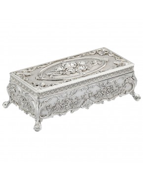 Stylowa szkatułka posrebrzana na biżuterię z różami na nóżkach bez przegródek