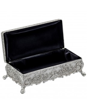 Stylowa szkatułka posrebrzana na biżuterię z różami na nóżkach bez przegródek