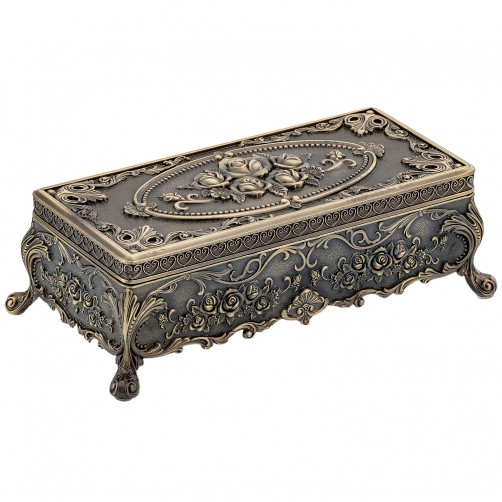 Szkatułka mosiądzowana na biżuterię na nóżkach elegancka z różami