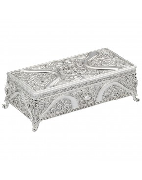 Klasyczna szkatułka posrebrzana na biżuterię na nóżkach elegancka bez przegródek