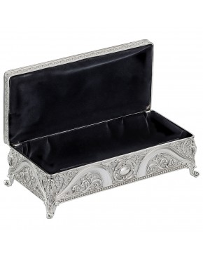 Klasyczna szkatułka posrebrzana na biżuterię na nóżkach elegancka bez przegródek
