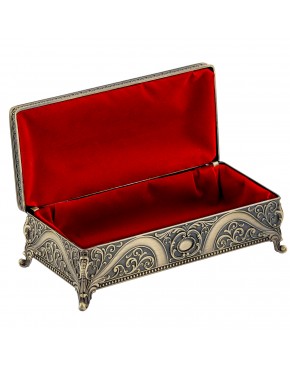 Retro szkatułka mosiądzowana na biżuterię na nóżkach klasyczna elegancja