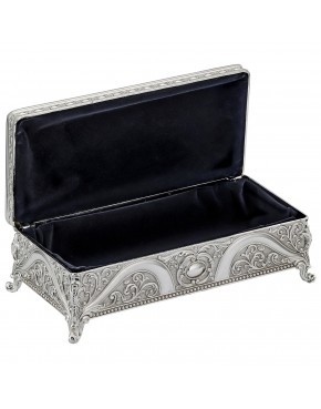 Bogato zdobiona szkatułka posrebrzana na biżuterię na nóżkach styl barokowy