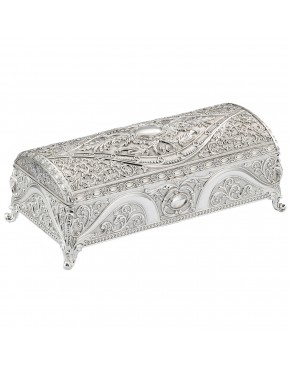 szkatułka posrebrzana półokrągła na biżuterię na nóżkach ozdobna zamknięta