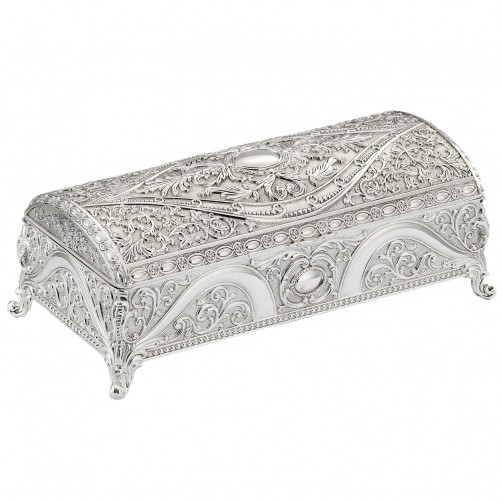 szkatułka posrebrzana półokrągła na biżuterię na nóżkach ozdobna zamknięta