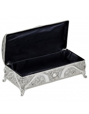 Szkatułka posrebrzana półokrągła na biżuterię na nóżkach styl pałacowy