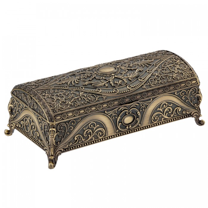 szkatułka mosiądzowana półokrągła na biżuterię złota vintage zamknięta