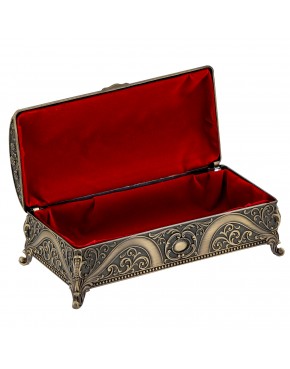 Szkatułka mosiądzowana półokrągła na biżuterię złota vintage na nóżkach