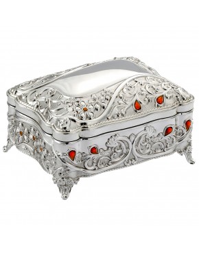 szkatułka posrebrzana z szkiełkami w kolorze bursztynu na biżuterię zamknięta ozdobna