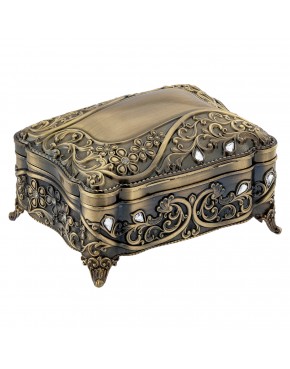 szkatułka mosiądzowana ze szkiełkami mlecznymi na biżuterię złota zamknięta ozdobna