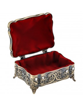 Szkatułka mosiądzowana na biżuterię na nóżkach z przeźroczystymi szkiełkami