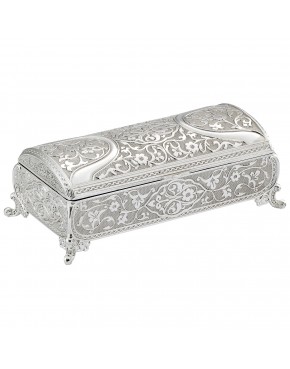 Długa szkatułka posrebrzana na biżuterię na nóżkach elegancka