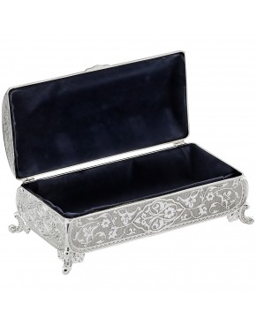 Długa szkatułka posrebrzana na biżuterię na nóżkach elegancka