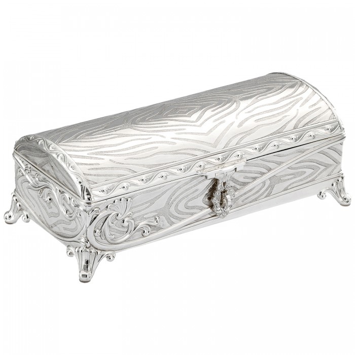 duża długa szkatułka posrebrzana na biżuterię zamknięta ozdobna ornamentowa