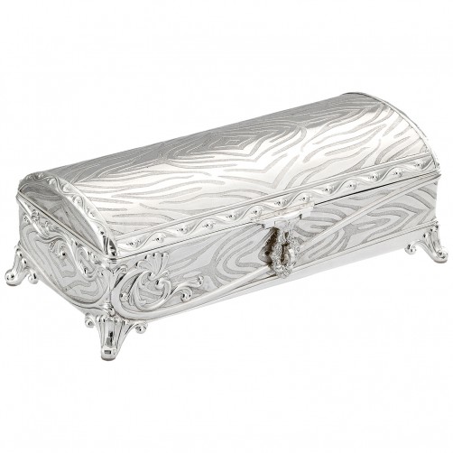 duża długa szkatułka posrebrzana na biżuterię zamknięta ozdobna ornamentowa