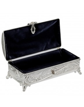 Duża długa szkatułka posrebrzana na biżuterię na nóżkach elegancka