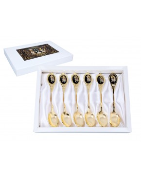 Kpl. 6 łyżeczek powlekanych 24K złotem - Motyw Grecki (CARMANI) 103-8009