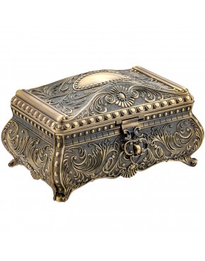 duża szkatułka mosiądzowana na biżuterię zamknięta ozdobna klasyczna na nóżkach