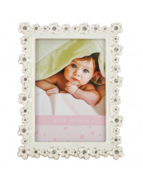 ramka na zdjęcie 9x13 kwiatki ze szkiełkami ozdobna biała dekoracyjna front