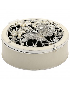 szkatułka okrągła na biżuterię z motylkiem dekoracyjna zamknięta perłowa masa plastyczna