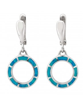 kolczyki srebrne z niebieskim opalem koła zapięcie angielskie eleganckie wiszące