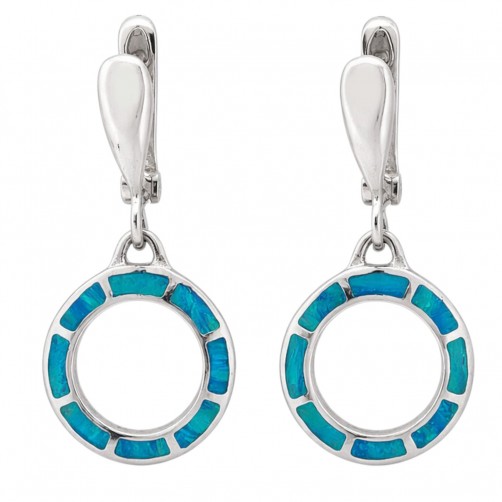 kolczyki srebrne z niebieskim opalem koła zapięcie angielskie eleganckie wiszące