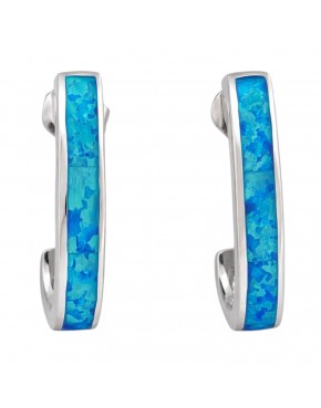 kolczyki srebrne wkrętki z niebieskim opalem prostokątne eleganckie damskie